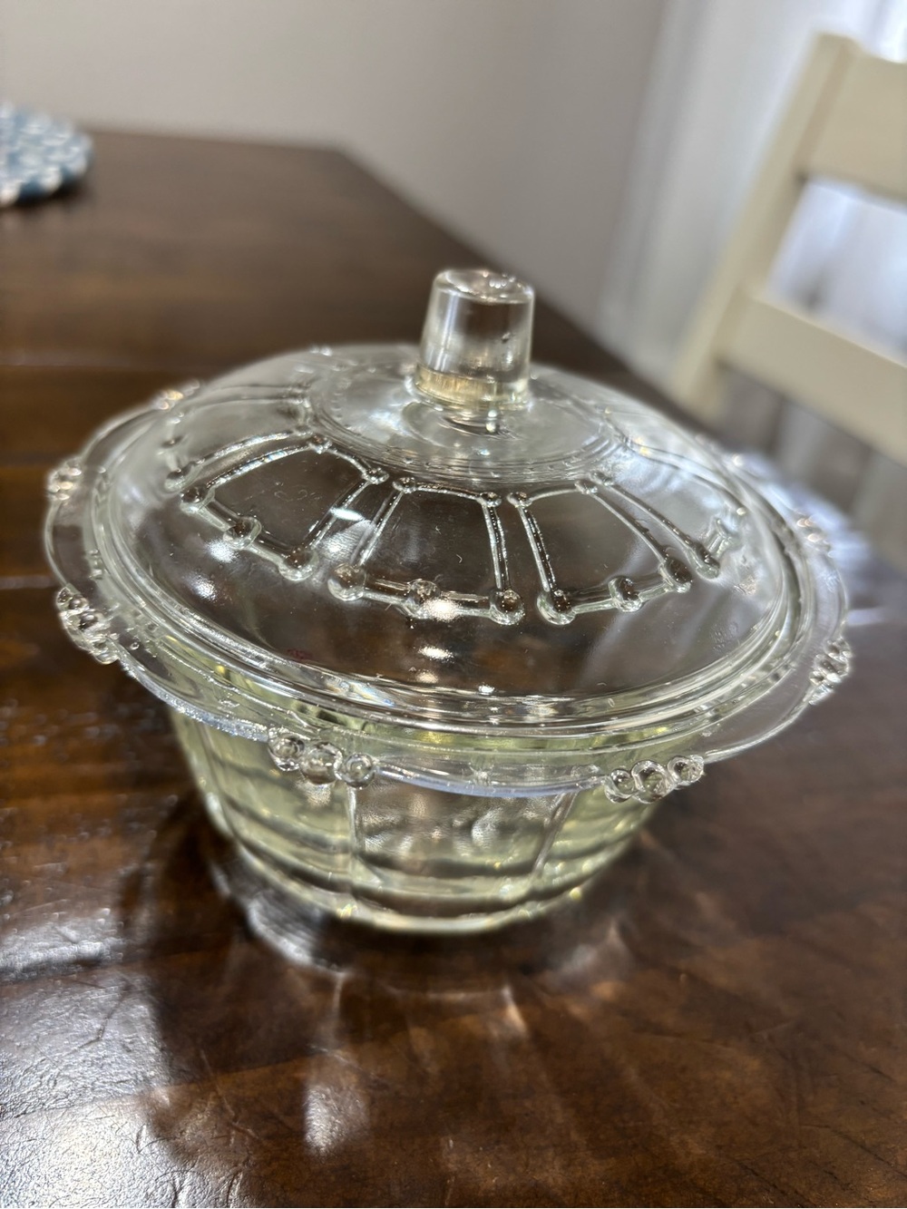 Clear Glass Lidded Candy Dish with Beaded Detail